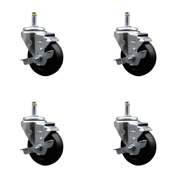Service Caster 3.5'' Hard Rubber Wheel Swivel 7/16'' Grip Ring Stem Caster Set with Brake, 4PK SCC-GR20S3514-HRS-TLB-716138-4 - main